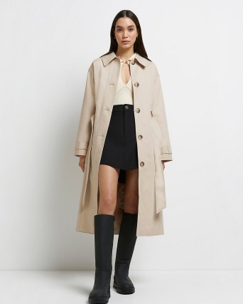 RIVER ISLAND CREAM TRENCH COAT ~ womens classic tie waist coats ~ women’s on-trend belted outerwear