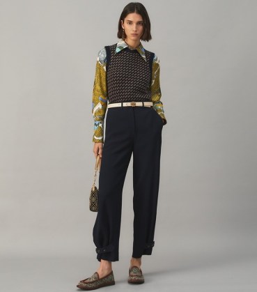 Tory Burch CREPE CARGO PANT in Tory Navy ~ womens casual dark blue chic style trousers ~ button tab cuff hem