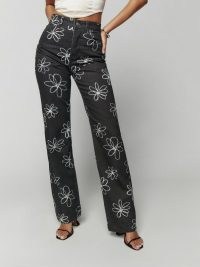 Reformation Daisy High Rise Straight Long Jeans in Blooms – floral denim fashion