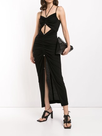 Dion Lee gathered butterfly maxi dress in black – strappy ruched cut out dresses - flipped