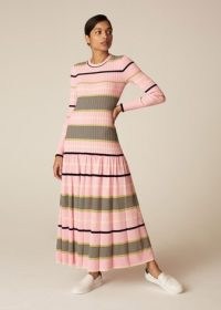 ME and EM Dropped Waist Rib Knit Dress Icy Pink/Limón/Black/Cream ~ pink striped long sleeved knitted dresses – long length