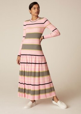 ME and EM Dropped Waist Rib Knit Dress Icy Pink/Limón/Black/Cream ~ pink striped long sleeved knitted dresses – long length