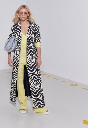ecru zebra print longline trench coat ~ women’s belted animal printed maxi coats ~ womens glamorous retro outerwear - flipped