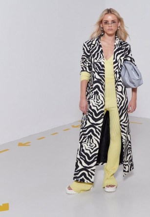 ecru zebra print longline trench coat ~ women’s belted animal printed maxi coats ~ womens glamorous retro outerwear