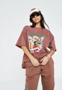 ed hardy x missguided brown oversized acid wash graphic t shirt ~ womens graphic print t-shirts