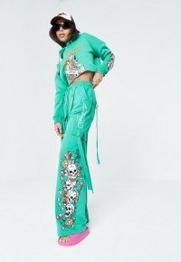 ed hardy x missguided green cargo joggers ~ graphic print jogging bottoms with tab and pocket detail