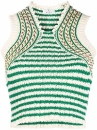 ETRO striped knitted crop top in green / white | women’s cropped tanks | women’s sleeveless crop hem sweater vests | knitwear fashion