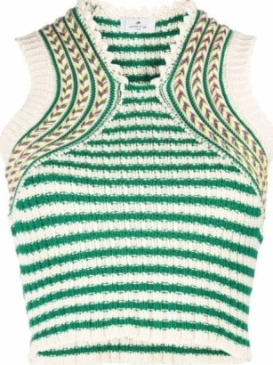 ETRO striped knitted crop top in green / white | women’s cropped tanks | women’s sleeveless crop hem sweater vests | knitwear fashion - flipped