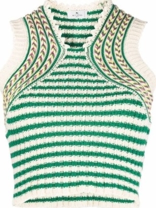 ETRO striped knitted crop top in green / white | women’s cropped tanks | women’s sleeveless crop hem sweater vests | knitwear fashion