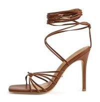 TONY BIANCO Feliz Rust Nappa 10.5cm Heels ~ brown leather square toe sandals ~ wrap-around ankle strap high heels ~ strappy stiletto heel shoes