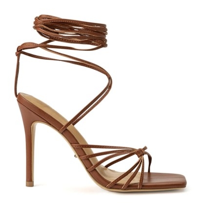 TONY BIANCO Feliz Rust Nappa 10.5cm Heels ~ brown leather square toe sandals ~ wrap-around ankle strap high heels ~ strappy stiletto heel shoes - flipped
