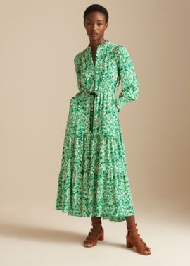 ME and EM Flower Silhouette Drawstring Maxi Dress in Parakeet/Cream/Black ~ green floral tiered hem dresses - flipped