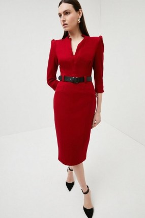 KAREN MILLEN Forever Dress in Red / LRD / puff shoulder pencil dresses