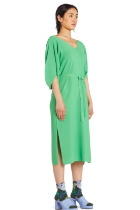 gorman JENNY KNIT DRESS ~ chic green balloon sleeve tie waist dresses - flipped