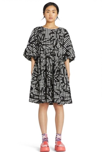 gorman GINGHAM SOLO DAISY SMOCK DRESS – women’s check print balloon sleeved dresses – womens checked fashion with volume - flipped