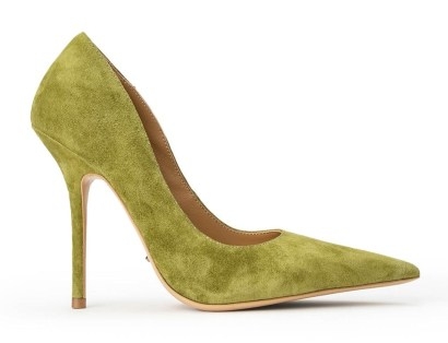 TONY BIANCO Glamma Moss Suede 11cm Heels ~ glamorous green pointed toe courts ~ high stiletto heel court shoes - flipped