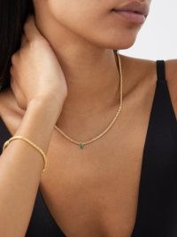 YVONNE LÉON Emerald & 18kt gold articulated palmier chain necklace – womens fine jewellery – luxe green stone necklaces