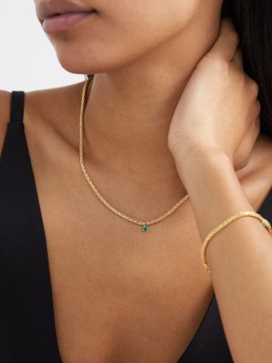 YVONNE LÉON Emerald & 18kt gold articulated palmier chain necklace – womens fine jewellery – luxe green stone necklaces - flipped