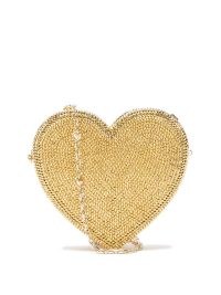 JUDITH LEIBER Heart crystal-embellished clutch bag in gold – luxe occasion bags – hearts – evening glamour – luxury party accessory