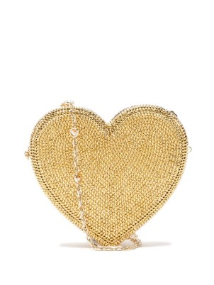 JUDITH LEIBER Heart crystal-embellished clutch bag in gold – luxe occasion bags – hearts – evening glamour – luxury party accessory