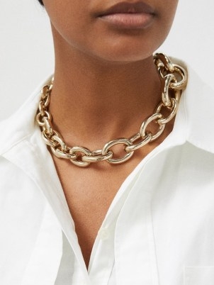 JACQUEMUS Noli necklace – women’s gold tone chunky chain necklaces – womens luxe look statement jewellery - flipped