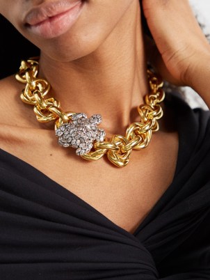 BEGUM KHAN Tortoise crystal & 24kt gold-plated necklace ~ chunky statement necklaces ~ evening event jewellery - flipped