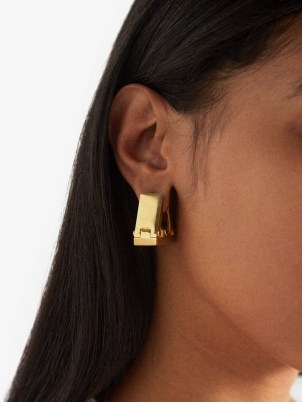 BOTTEGA VENETA Triangle 18kt gold-plated hoop earrings ~ contemporary chunky hoops - flipped