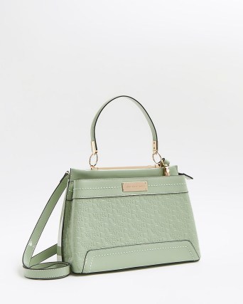 River Island GREEN RI MONOGRAM EMBOSSED TOTE BAG – chic fashion handbags