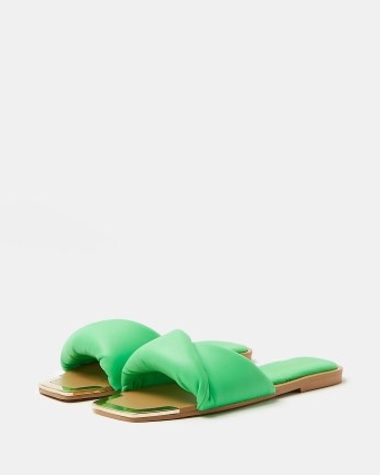 River Island GREEN WIDE FIT PADDED FLAT SLIP ON SANDALS – women’s square toe slides