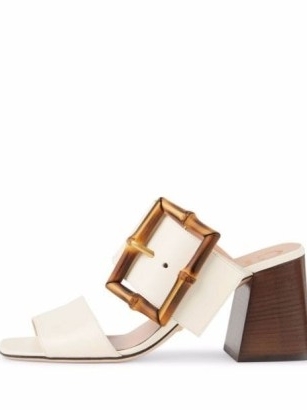 bamboo buckle heeled sandals / white leather block heel open toe sandal - flipped