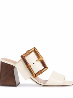 bamboo buckle heeled sandals / white leather block heel open toe sandal
