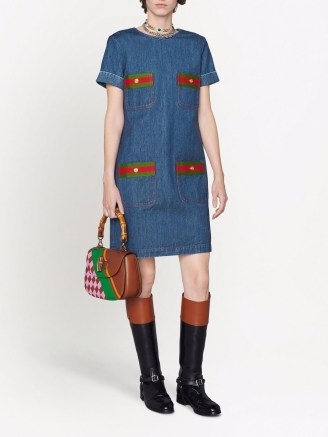 Gucci denim shift dress – women’s blue designer short sleeved dresses