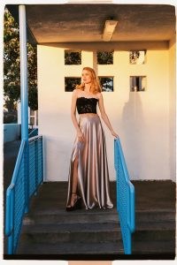 NASTY GAL High Waisted Maxi Satin Evening Skirt ~ champagne split hem occasion skirts ~ fluid fabric party fashion