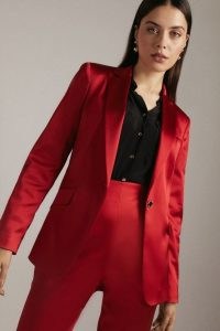 KAREN MILLEN Italian Structured Satin Single Button Blazer / womens red tailored jackets