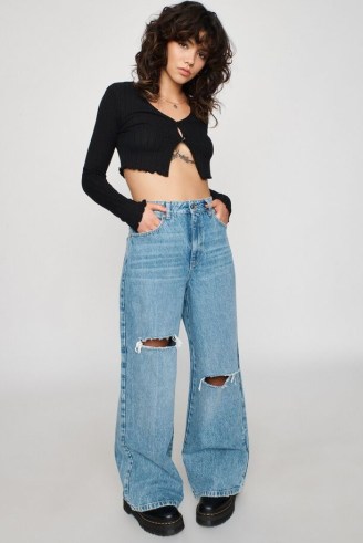 Garage Clothing Skater Wide Jean | womens relaxed fit ripped leg jeans | casual blue denim fashion