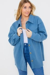 JAC JOSSA BLUE OVERSIZED SHACKET ~ women’s celebrity inspired shackets ~ womens shirt jackets ~ on trend overshirts