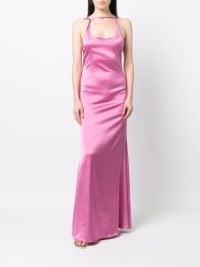 Jacquemus La Robe Mentalo dress in pink ~ glamorous satin finish open back maxi ~ womens strappy long length evening dresses ~ slinky occasion fashion
