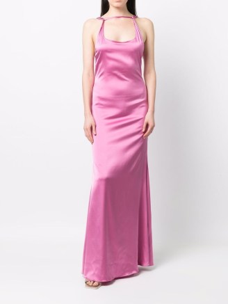 Jacquemus La Robe Mentalo dress in pink ~ glamorous satin finish open back maxi ~ womens strappy long length evening dresses ~ slinky occasion fashion