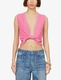 JACQUEMUS Le Haut Noué knotted cotton-blend knit top | pink sleeveless plunge front knitted tops
