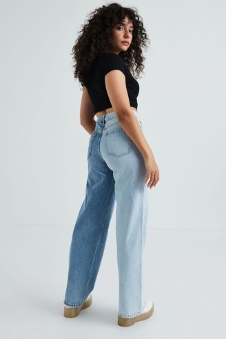 Garage Clothing Wide Leg Jean Blue Duo | tonal colour block jeans | colourblock denim fashion