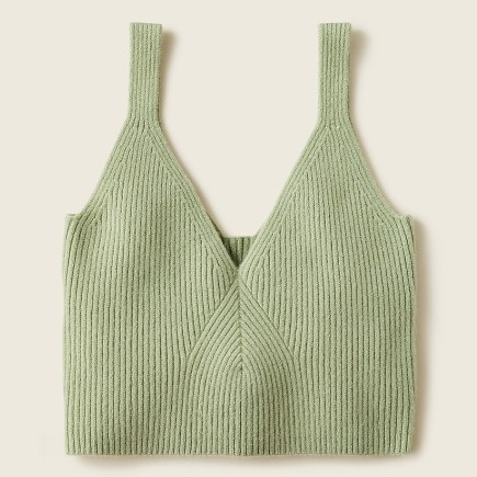J.Crew Cashmere cropped sweater-tank faded pistachio – women’s green knitted crop hem tanks | womens luxe knit sleeveless tops - flipped