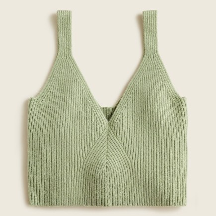 J.Crew Cashmere cropped sweater-tank faded pistachio – women’s green knitted crop hem tanks | womens luxe knit sleeveless tops