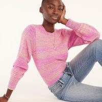J.Crew Italian space-dyed puff-sleeve sweater in Dhalia Sand | women’s pink striped crew neck sweaters
