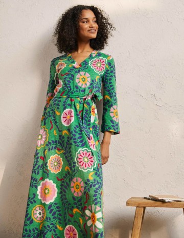 Boden Jersey Kaftan Maxi Dress English Ivy Opulent Garden / green floral tie waist dresses