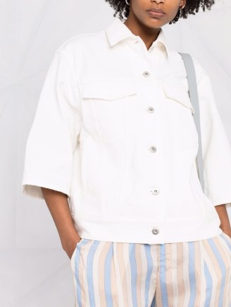 Jil Sander white short-sleeve denim jacket | women’s casual jackets for spring / summer 2022 - flipped