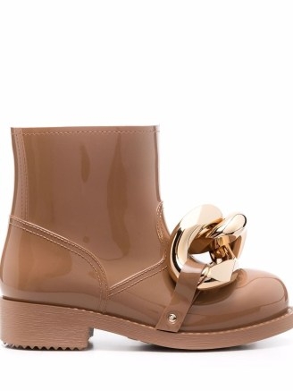 JW Anderson Chain rubber ankle boots in tobacco brown ~ chunky chains on women’s footwear - flipped