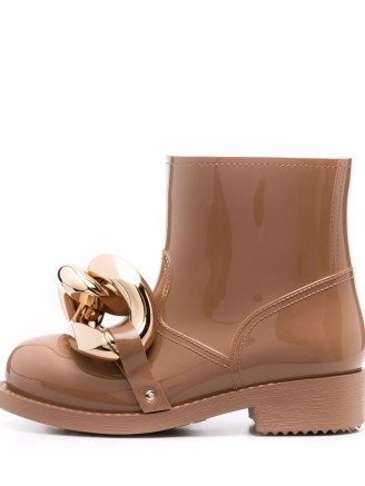 JW Anderson Chain rubber ankle boots in tobacco brown ~ chunky chains on women’s footwear