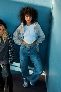 Garage Clothing Street Wide Leg Jean W/ Cargo Pockets | womens belted denim jeans with side pocket detail | marsh blue