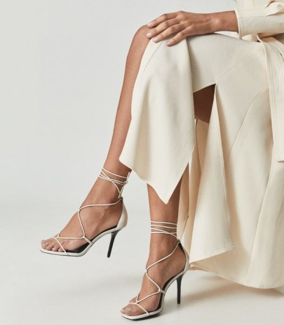 Reiss KALI HIGH LEATHER STRAPPY WRAP SANDALS OFF WHITE / glamorous ankle tie high heels - flipped