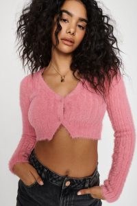 Garage Clothing Fuzzy Cardigan | rose pink fluffy cardigans | cute crop hem cardi